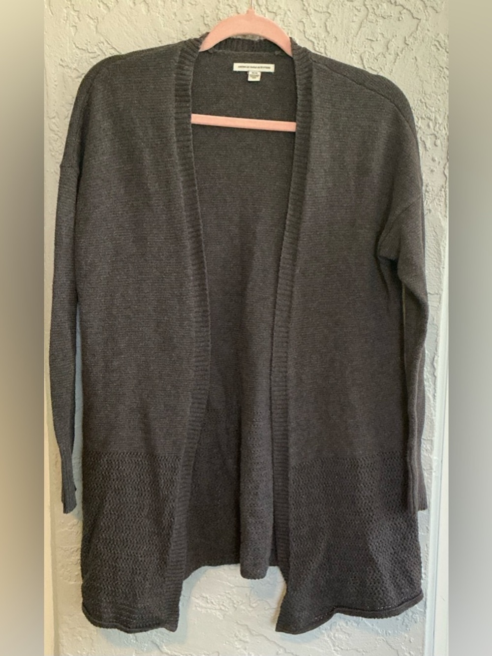 American Eagle Outfitters Dark Gray Open-Front Knit Cardigan